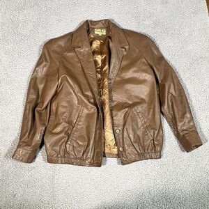 Vintage Carla 90s Leather Jacket Women's Brown Button Lapel Size 12